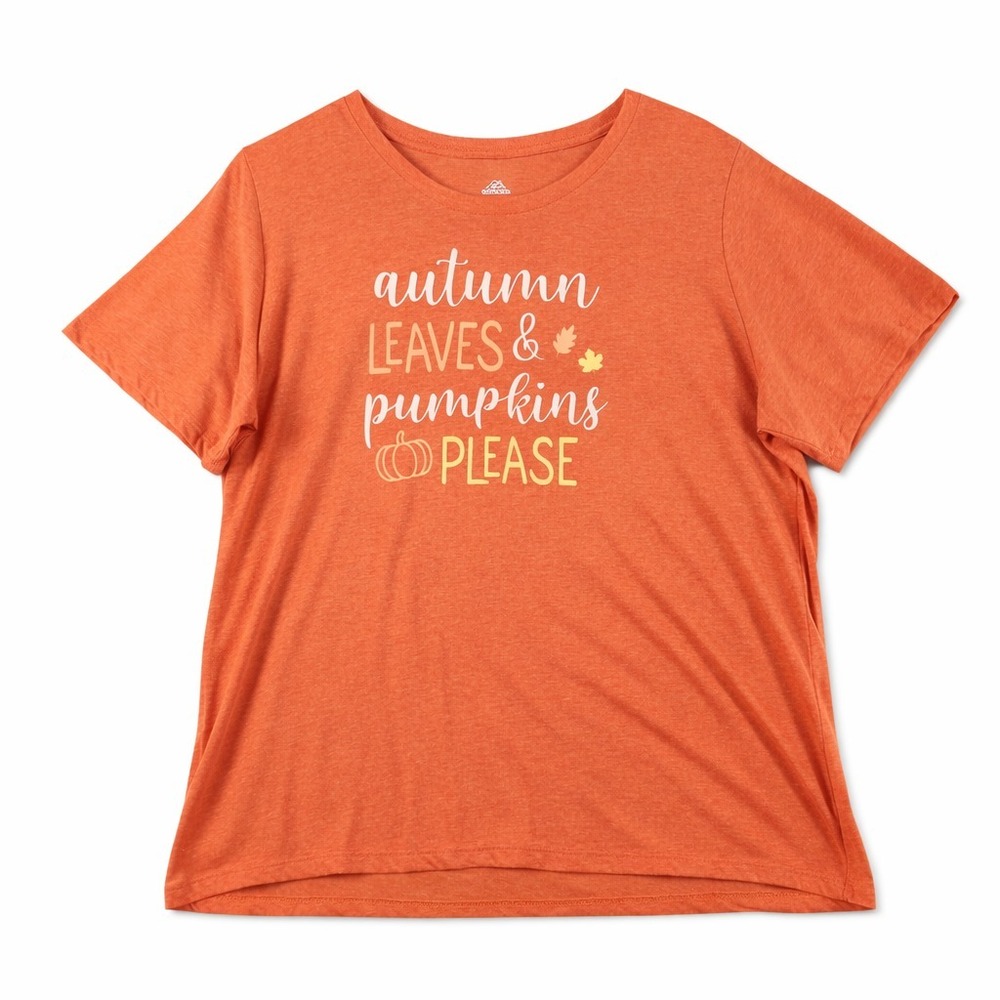 Womens XXXL 22 Orange Fall Graphic‎ Tee Autumn Leaves Pumpkins Plus Size Shirt